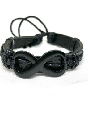Black Infinity Leather Cord Bracelet discounted shipping